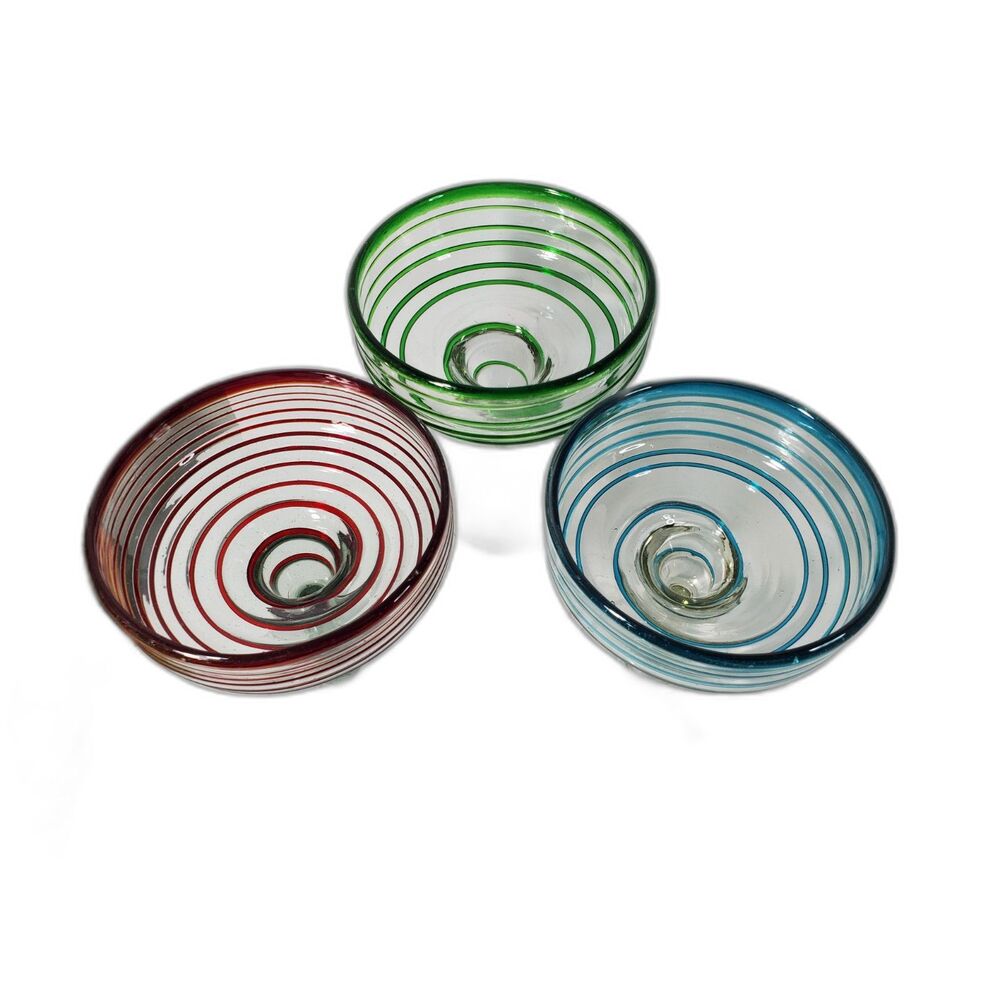 Hand  Blown Margarita Glasses Red, Blue and Green Swirl 3 in the set